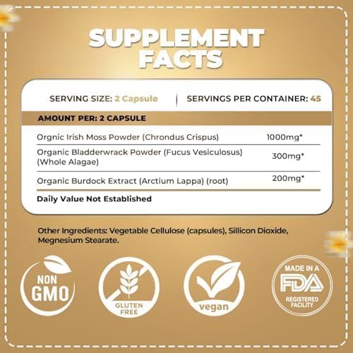 ORGANICS NATURE Irish Sea Moss Capsules 45 Servings | High Potency Seamoss Pills | Dr. Sebi Approved Sea Moss for Energy 90 Vegan Capsules