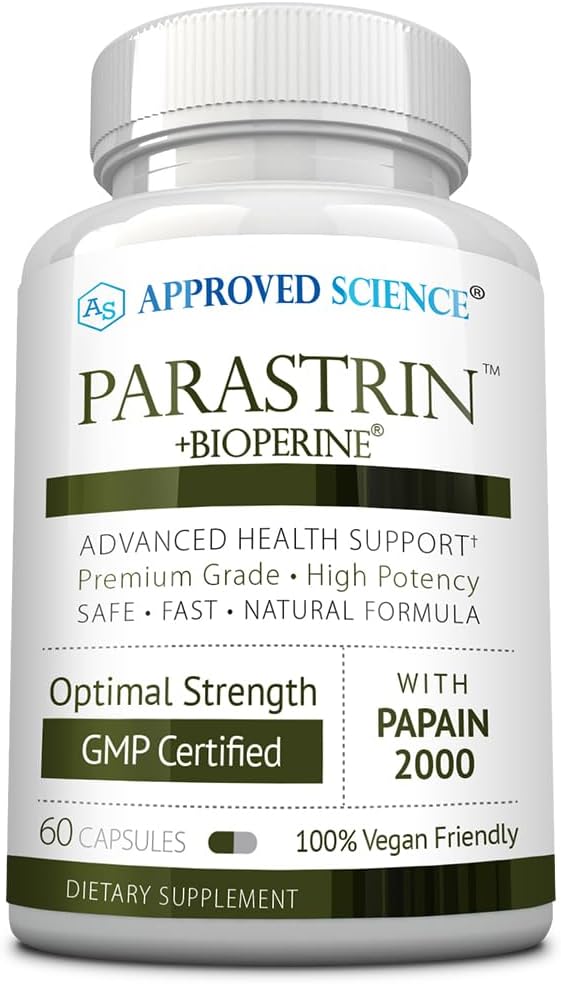 Approved Science Parastrin - 60 Capsules - Black Walnut Garlic Bulb Papain 2000 BioPerine - Vegan
