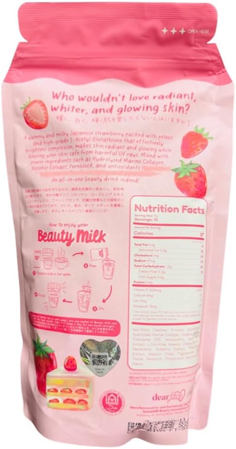 Beauty Milk Japanese Collagen STRAWBERRY Drink - 50000mg Hydrolyzed Collagen 6.3 Ounce (Pack of 1)
