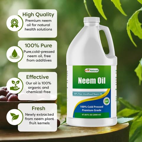 Best Naturals 100% Pure Neem Oil 100% Cold Pressed and Unrefined - 68 OZ (2000 ML)