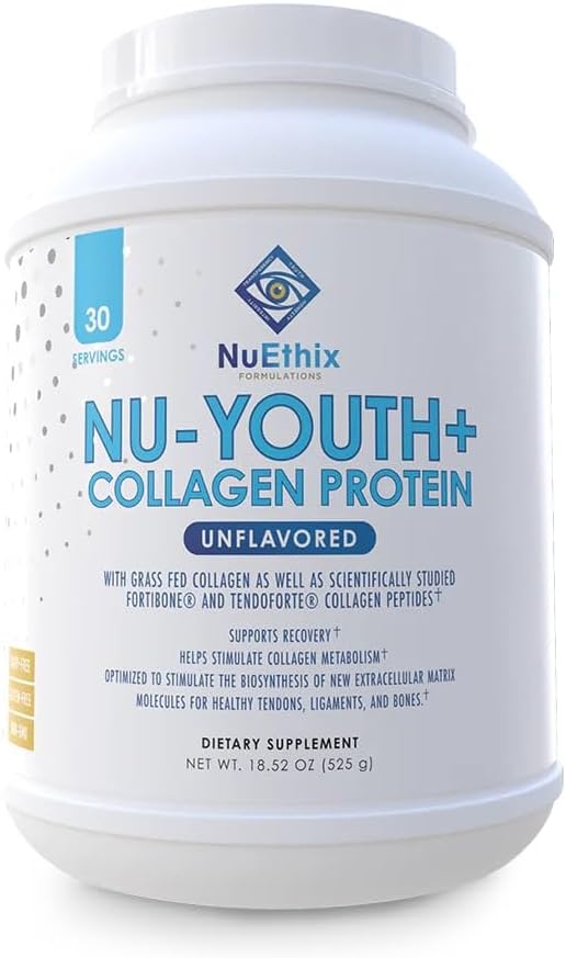 NuEthix Formulations Nu-Youth + Collagen Protein Collagen Peptides May Help Support Bones and Joints Dietary Supplement 30 Servings