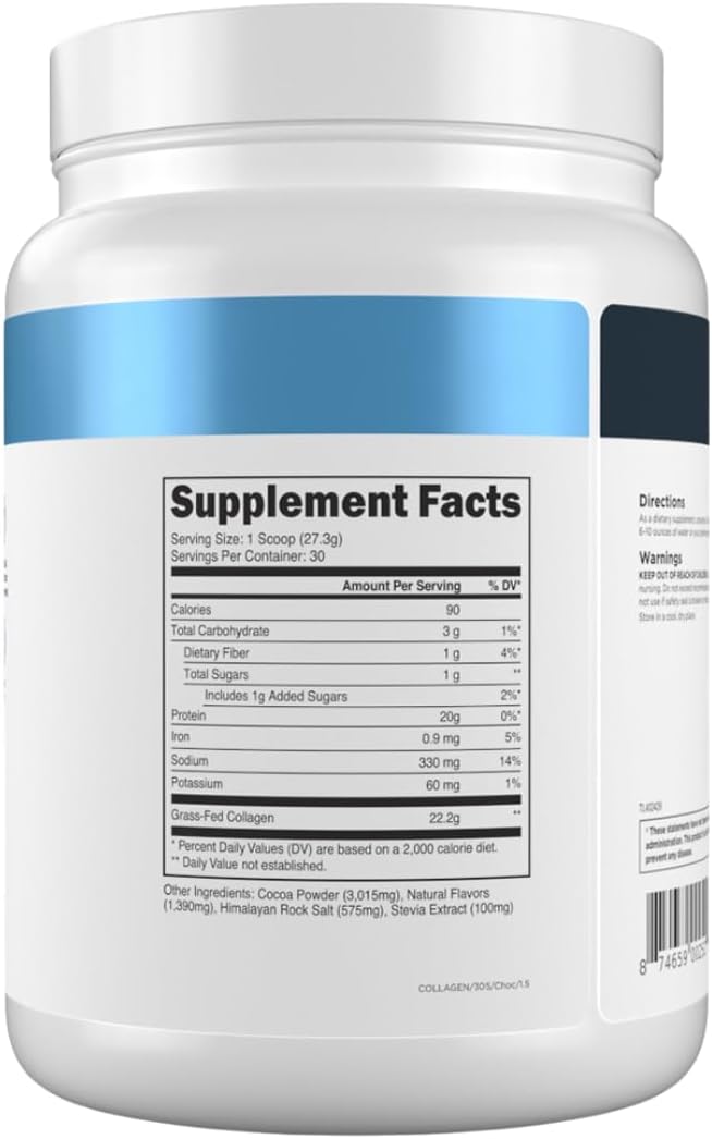 Transparent Labs Grass-Fed Collagen Peptides Powder - Collagen Powder for Women &amp Men 22G Bovine Hydrolyzed Collagen Peptides Powder for Skin Hair Bones &amp Muscle Recovery - Chocolate 30 Se