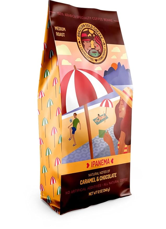 Brazilian Gold Coffee Ipanema Gourmet Caramel &amp Chocolate Low Acidity Medium Roast 12 oz Whole Bean