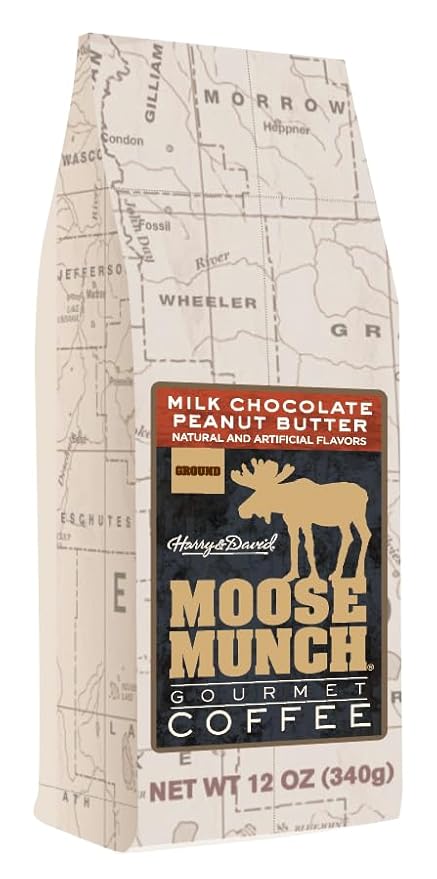 Moose Munch Milk Chocolate Peanut Butter Ground Coffee – 4 Pack 12 oz Bags – Chocolate &amp Peanut Butter Dessert-Inspired Flavored Coffee