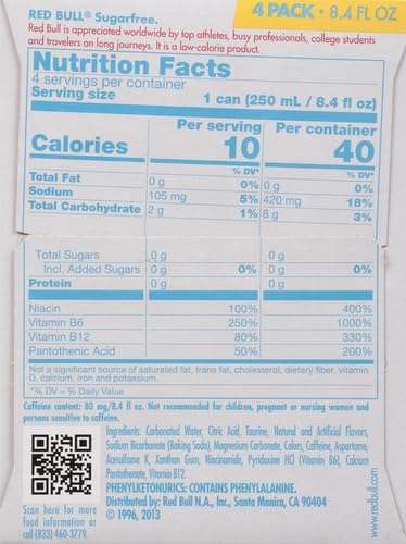 Red Bull Sugar Free Energy Drink with 80mg Caffeine plus Taurine &amp B Vitamins 8.4 Fl Oz Pack of 16 Cans