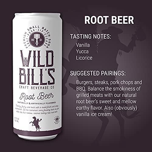 Wild Bill's Classic Root Beer Soda Classic Craft Soda Pop Soft Drinks Sodas Made with Pure Cane Sugar Caffeine Free NO High Fructose Corn Syrup Gluten Free Vegan Low Sodium 12 Oz 12 Pack