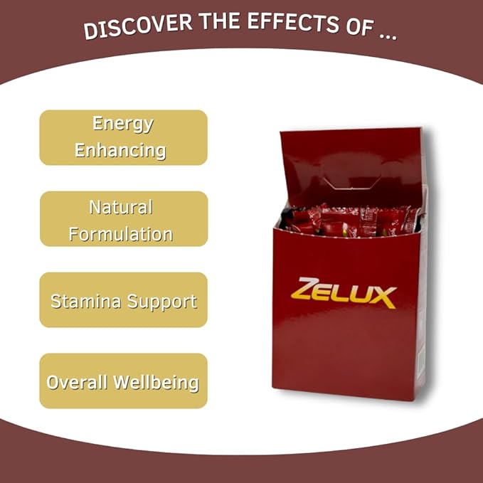 Zelux Supplement Box 8 Sachets - Booster for Vitality &amp Performance - Natural Stamina - Energy Support - Natural Ingredients Damiana Tribulus Terrestri Ginkgo Biloba Maca Korean Red Gingseng