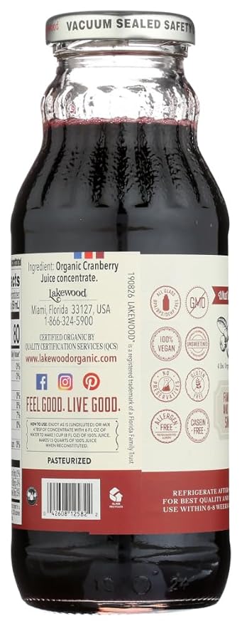 Lakewood Organic Cranberry Concentrate Juice 12.5 Ounce (Pack of 6) by Lakewood