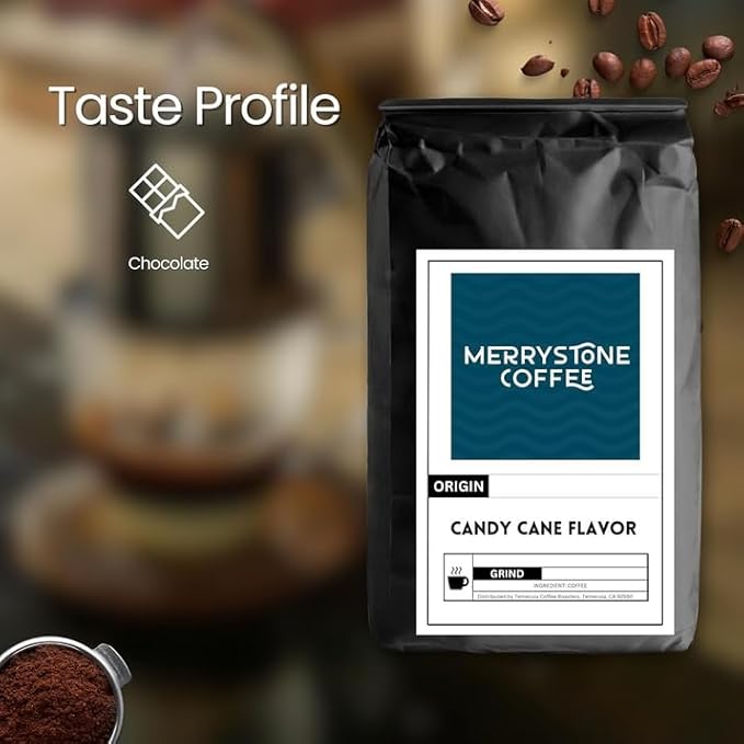 Merrystone Candy Cane Flavored Coffee Medium Roast Roasted to Order 1 Lb Standard Grind