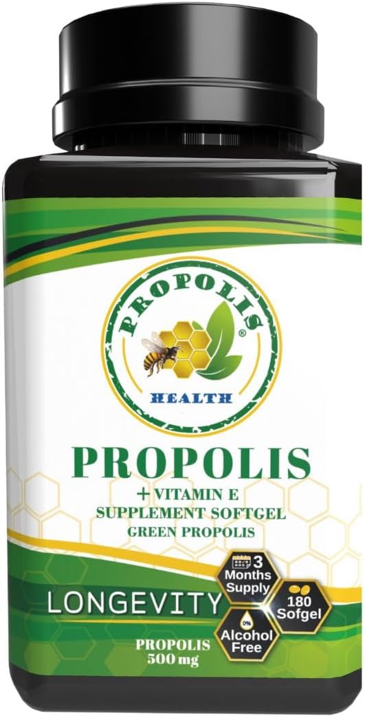 Propolis Health Propolis Capsules 1000mg-Daily with Vitamin E Per dose - Brazilian Green Propolis Extract - Immune Booster 50 Days Supply Propolis (180 Capsules)