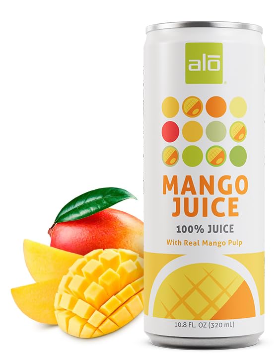 ALO Slim Can Juice Mango with Real Fruit Pulp| 10.82 fl oz Pack of 12 | Plant-Based Beverage 100% Natural Juice