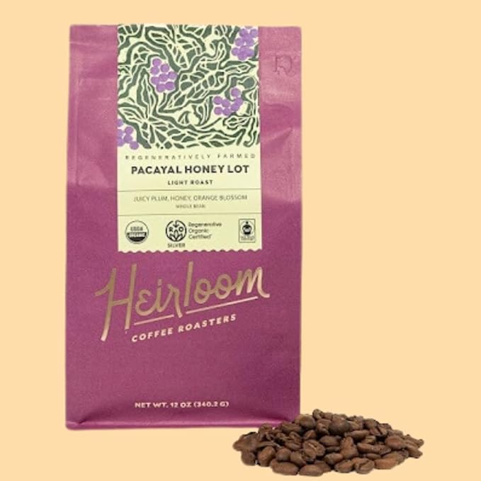 Heirloom Coffee Roasters - Pacayal Honey Lot - Light Roast - Whole Bean Coffee - 100% Regenerative Organic Certified 12oz
