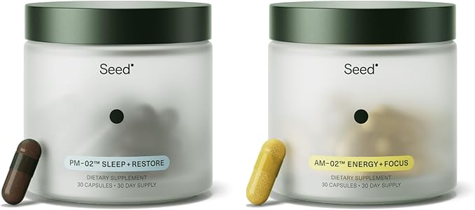 Seed PM-02 Sleep + Restore &amp AM-02 Energy + Focus Bundle - Sleep Aid and Nootroptic Supplment for Women and Men - Vegan - 30-Day Supply