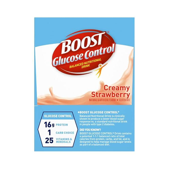 Boost Balanced Nutritional Drink Creamy Strawberry Helps Manage Blood Sugar with No Artificial Colors 6-8 FL OZ Bottles/Pack (Pack of 2)
