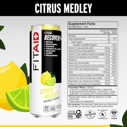 FITAID Post-Workout Recovery Drink Variety Sampler Pack Mix of Creatine Caffeine Free and Zero Sugar FITAID Drinks Nautrally Sweetened 100% Clean Vegan Keto-Friendly 4 Flavors (Pack of 24)