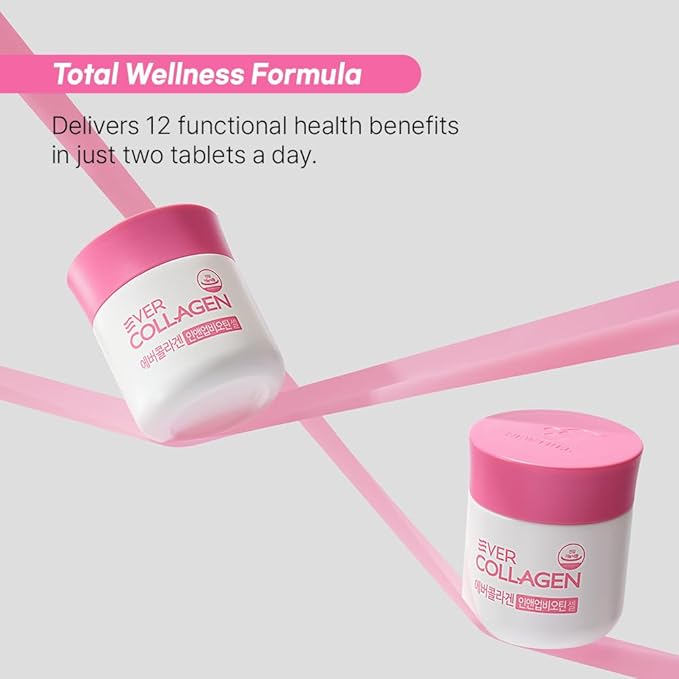Ever Collagen in&ampUP Biotin Cell Low Molecular Marine Fish Collagen Peptides Tablets with Vitamin Selenium Supplements - Healthy Skin Hair Nail for Women - Antioxidant Supplement