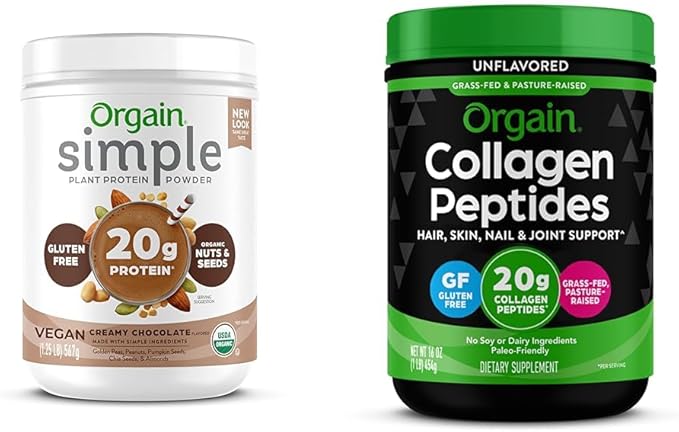 Orgain Organic Simple Vegan Protein Powder Chocolate 1.25lb Hydrolyzed Collagen Peptides Powder Unflavored 1lb