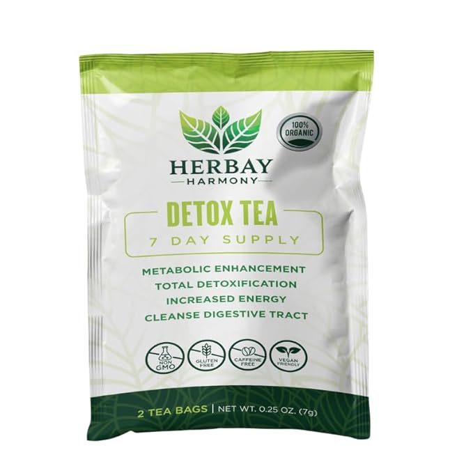 Herbay Harmony Organic Detox Tea – Caffeine-Free Herbal Cleanse for Bloating Relief Digestive Tea &amp Natural Body Detox Organic Herbal Blend with Ginger Chamomile &amp Papaya - 12 Pack (12 Week