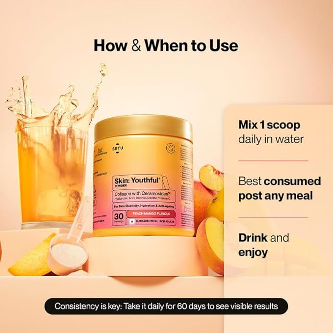 SETU Skin: Youthful with 8g Marine Collagen + Ceramosides™ for 4X Faster Hydration | Collagen Powder for Women &amp Men | (30 Servings)