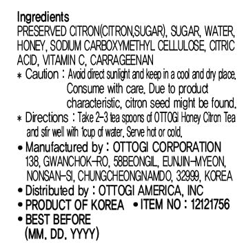 OTTOGI Honey Citron Tea 35oz Delicious Natural Soothing Korean Tea No Trans fat Cholesterol Caffeine Free