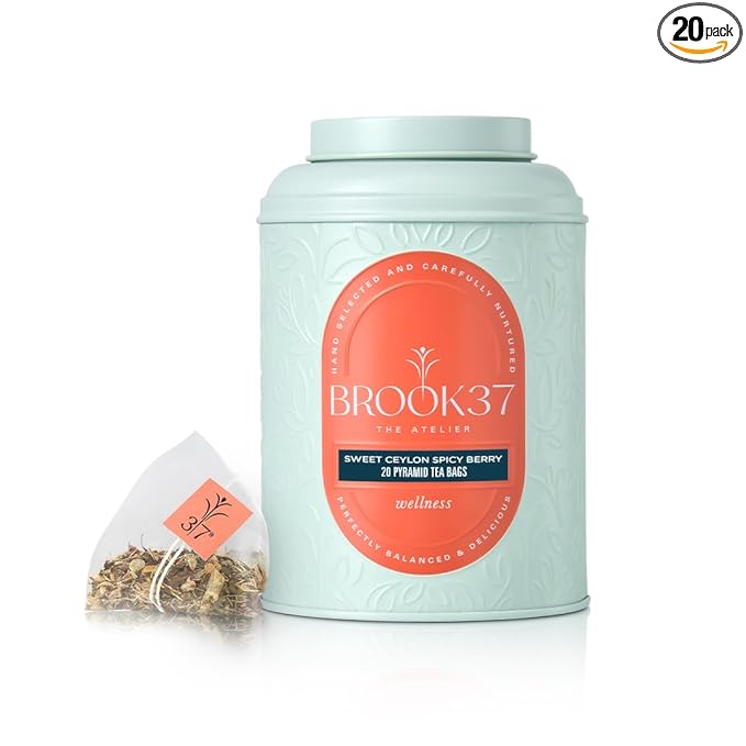 Brook37 Sweet Ceylon Spicy Berry Detox Tea - Premium Luxury Herbal Tea | Caffeine Free | Hibiscus Ginger Cinnamon | Natural ingredients | 20 Tea Bags | Plastic Neutral Brand | Ideal Tea Gifts