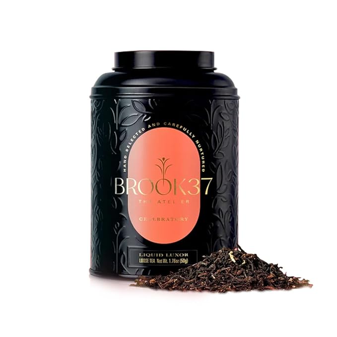 Brook37 Liquid Luxor - Premium Loose Leaf Black Tea | Smooth Sweet Honey Notes | Floral Aroma | Caffeinated | 50g Decorative Tin | Plastic Neutral Brand | Ideal Tea Gifts