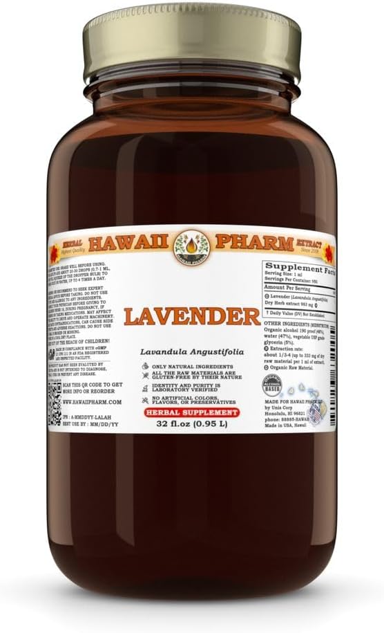 Lavender (Lavandula Angustifolia) Dry Herb Tincture Made in Hawaii Professional Grade Small Batch Raw Materials All Natural Vegan Pure Liquid Extract - 32 fl.oz