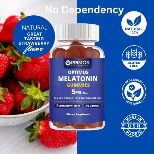 Melatonin Gummies Natural Sleep Support – Maximum Strength 5 mg Per Serving- Strawberry Flavor – Vegetarian - Gluten Free – 100% Natural – 90 Gummies