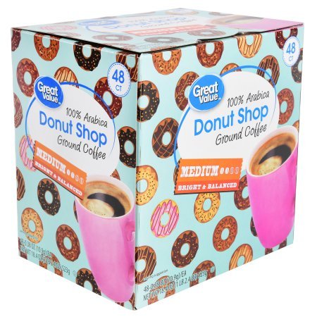 Great Value 48 Count Medium Roast Donut Shop Ground Coffee Single Serve Cups