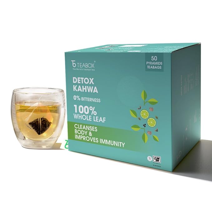 Teabox Premium Detox Green Tea | 100% Whole Leaf Green Tea With Ginger Salt Basil Nutmeg Pepper And Asafoetida | 0% Bitterness | 50 Tea Bags