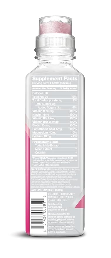 Karma Energy Drink – 12 Pack Raspberry Peach Caffeinated Water with Cognizin® Nootropics Vitamins &amp Immune Support Low Calorie