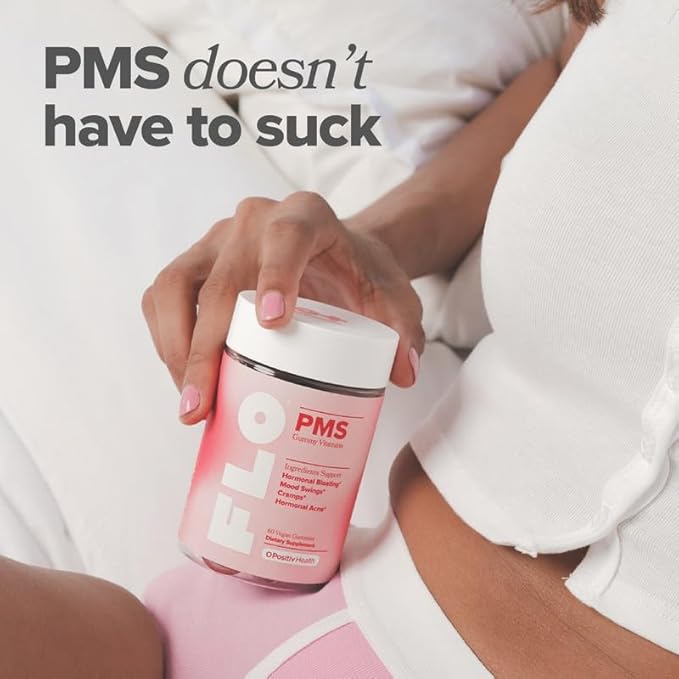 O Positiv FLO PMS Gummies for Women - Proactive PMS Relief - Targets Hormonal Breakouts Bloating Cramps &amp Mood Swings with Chasteberry Vitamin B6 &amp Lemon Balm - PMS Gummies (Pack of 1)