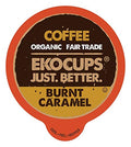 EKOCUPS Organic Burnt Caramel Flavored Coffee Pods Extra 30% More Coffee Per Cup Artisan Fair Trade Dark Roast Carmel Coffee for Keurig K Cup Machines Recyclable Pods 80 Count