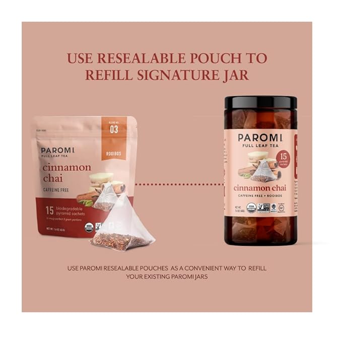 Paromi Cinnamon Chai Rooibos Organic Tea Signature Jar 15 Count (Pack of 6)