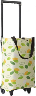 2-in-1 Foldable Shopping Bag with Wheels Foldable Shopping Cart with Telescopic Handle Reusable Eco-Friendly Shopping Bag for Women &amp Seniors(Green leaves)