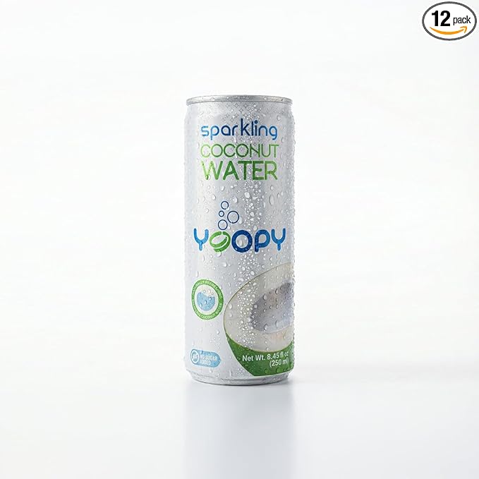 Yoopy Sparkling Coconut Water – Lightly Carbonated Tropical Drink No Sugar Added Healthy Soda Alternative Refreshing Non Alcoholic Beverage - 12 pack (8.45 fl oz cans)
