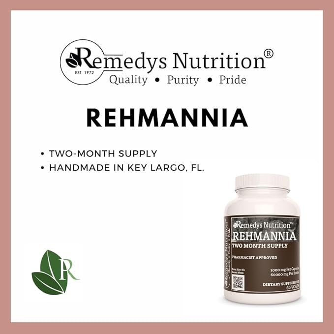 Remedy's nutrition Rehmannia Root - 1000 mg 60 Vegan Capsules Herbal Dietary Supplement - 2 Month Supply