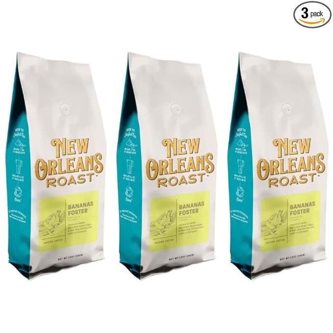 New Orleans Roast Bananas Foster Ground Coffee 12oz (Pack of 3) - Iconic Dessert in a Cup