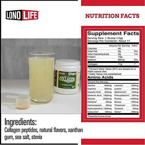 LonoLife Cucumber Lemon Collagen Peptides with 10g Protein 8-Ounce Bulk Container