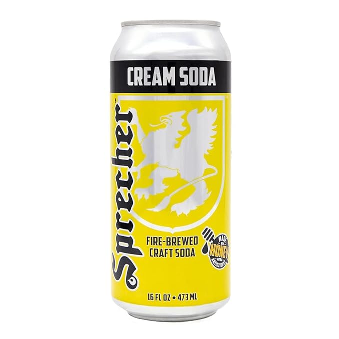 Sprecher Root Beer &amp Cream Soda Craft Soda – Fire-Brewed with Real Honey Caffeine-Free &amp Gluten-Free Gourmet Sodas – 16 fl oz Cans (24 Total)