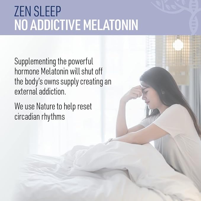 Zen Sleep | Non-Addictive Sleep Aid w/Adrenal Support. Contains Magnesium and Organic Herbs Chamomile Lemon Balm Passion Flower No melatonin