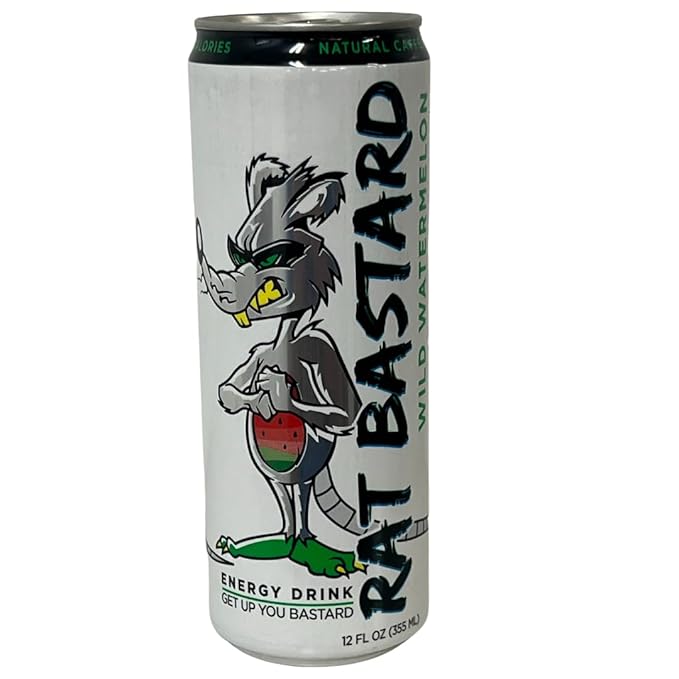 RAT BASTARD Energy Drink - Sugar-Free Caffeinated Beverage Natural Caffeine to Boost Energy and Focus Wild Watermelon Flavor 12 fl oz Can (Case of 12)