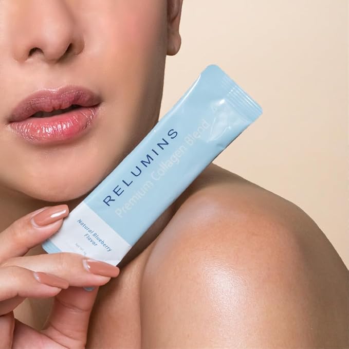 Relumins Premium Collagen &amp Gluta-1000 Bundle - 10 Sachets of Marine Collagen (Blueberry Flavor) + 60 Vegetarian Capsules - Supports Skin Care &amp Wellness
