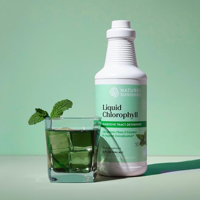 Nature's Sunshine Liquid Chlorophyll Extra Strength - Immunity Support Detox &amp Cleanse Chlorophyll Liquid Drops with Spearmint Oil Natural Energy Boost Internal Deodorant - 16 Fl Oz