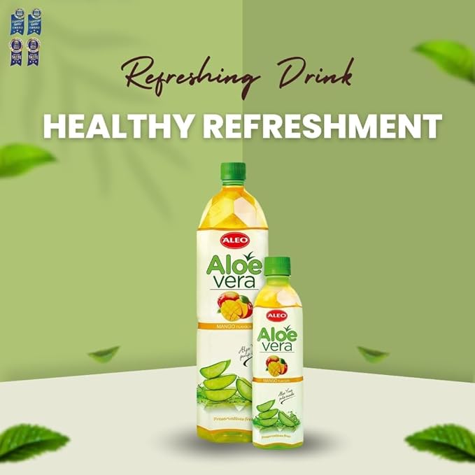 ALEO 1.5L Premium Mango Aloe Vera Drink - Natural No Preservatives No Artificial Colors Superior Taste Award 2025 (12 PCS Mango-1.5L)