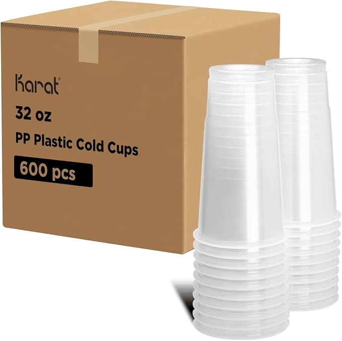 Karat [32oz - 600 ct] PP Plastic Cold Disposable Plastic Cups 104.5mm Diameter BPA Free &amp 100% Recyclable (C-KPP32)