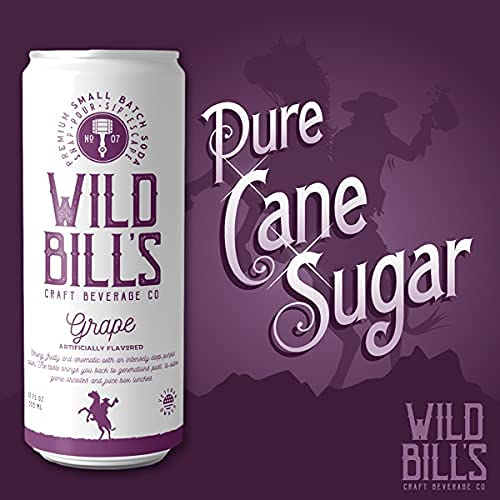 Wild Bill's Grape Soda Classic Craft Soda Pop Soft Drinks Sodas Made with Pure Cane Sugar Caffeine Free NO High Fructose Corn Syrup Gluten Free Vegan Low Sodium 12 Oz 12 Pack
