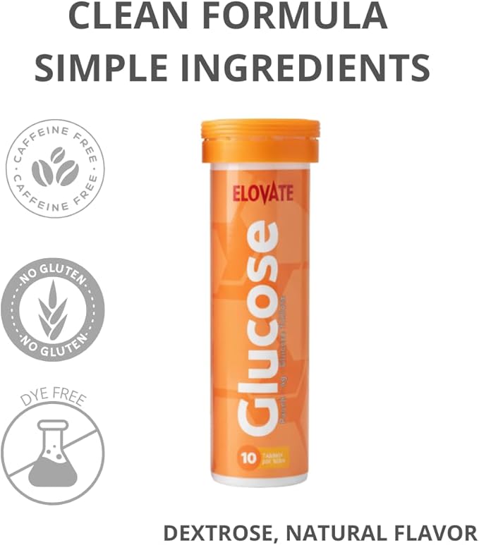 ELOVATE Fast Acting Glucose Tablets Peach Flavor – Raise Low Blood Sugar 15g Per Serving Chewable Gluten Free – 8 Tubes (80 Count)
