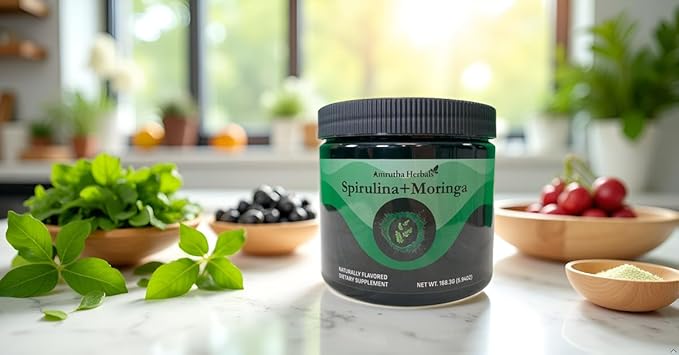 Organic Spirulina + Organic Moringa Greens Powder Gluten-Free Vegan Friendly Detox &amp Digest Superfoods 30 Servings Made in USA