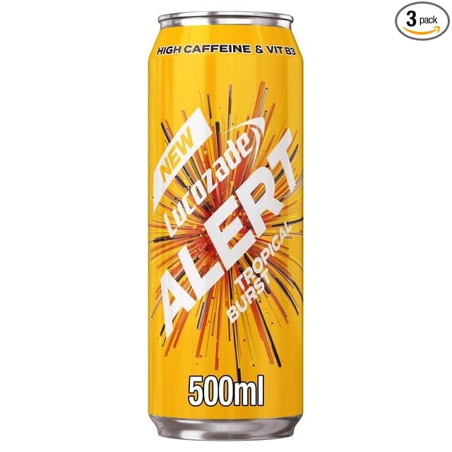 Lucozade Alert Tropical Burst Energy drink 3x500ml with caffeine and vitamin B3